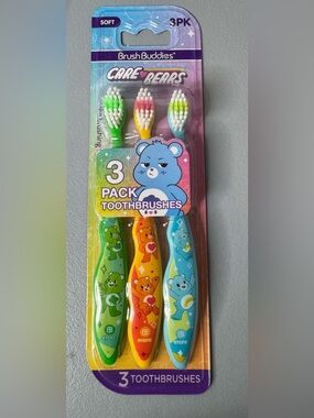 Care Bears 3-Pack Kids Toothbrushes - Green, Orange, Blue soft unisex